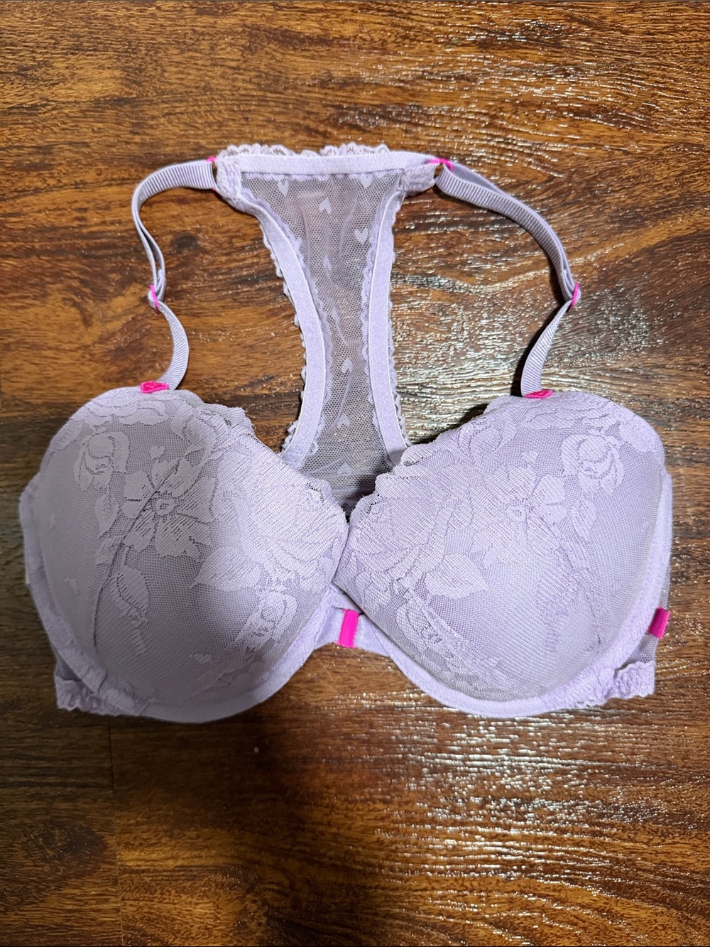 NWOT Victorias Secret Lace Racerback Lightly Lined Front Close Bra - Lilac